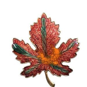 Vintage Maple Leaf Pin Brooch Fall Autumn Leaf  Red Green Orange Gold Enamel